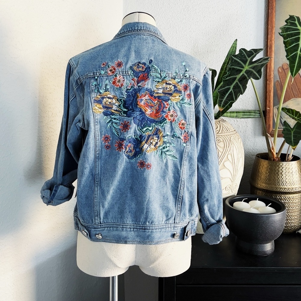 Blu Pepper Denim Jacket with Floral Embroidery NWT